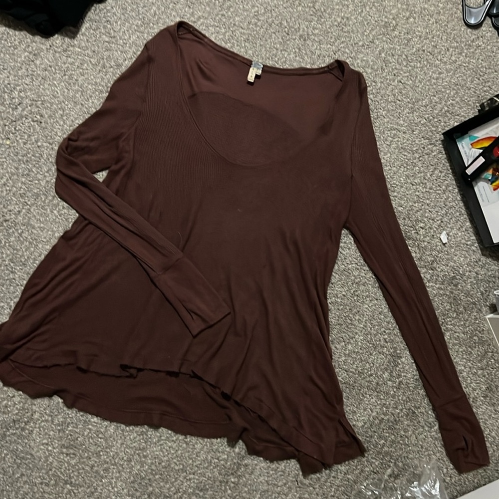 Free people maroon long sleeve tunic like flowy top size medium